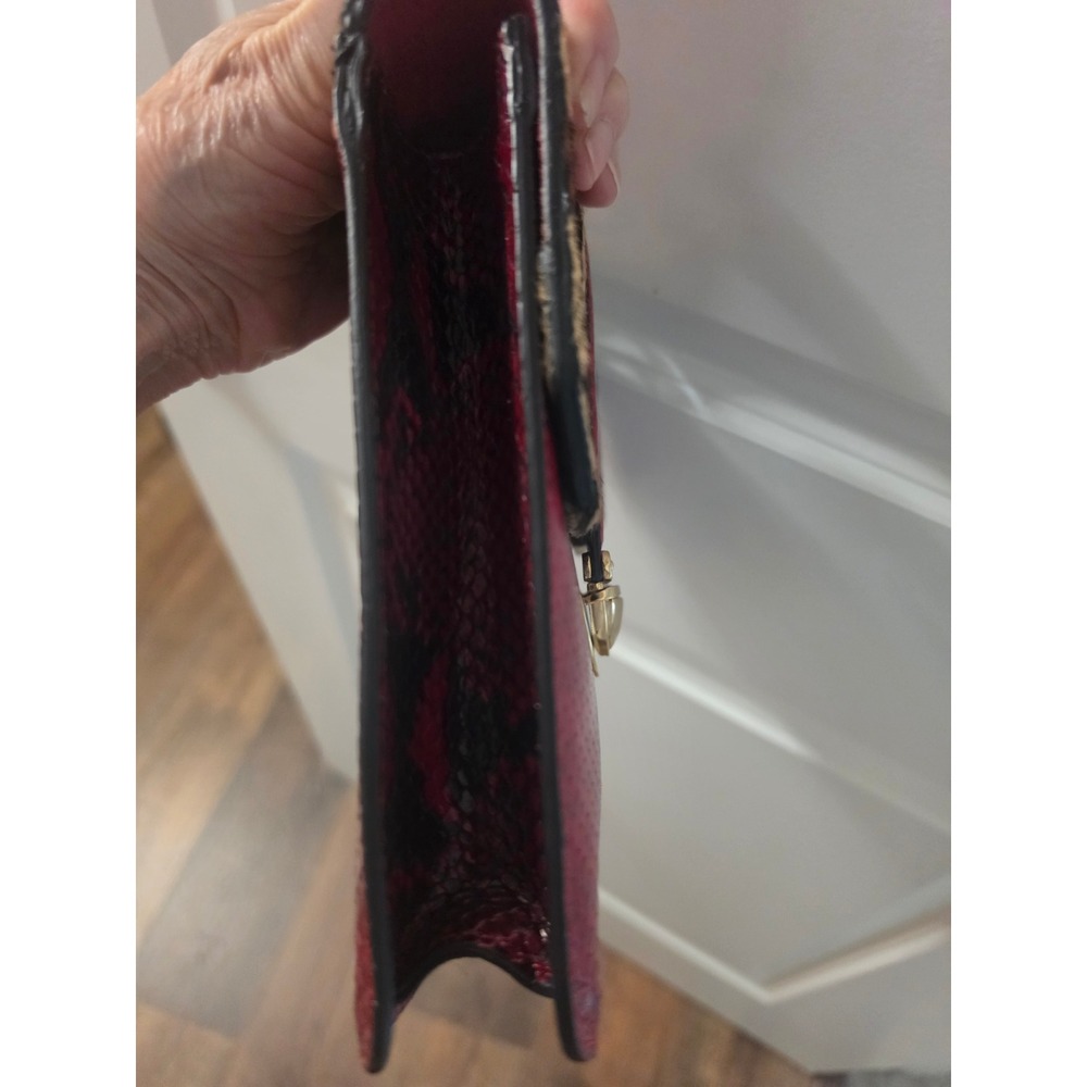 Red Snakeskin and Leopard Calf Hair Crossbody Satchel Bag with Gold Hardware - Picture 9 of 12
